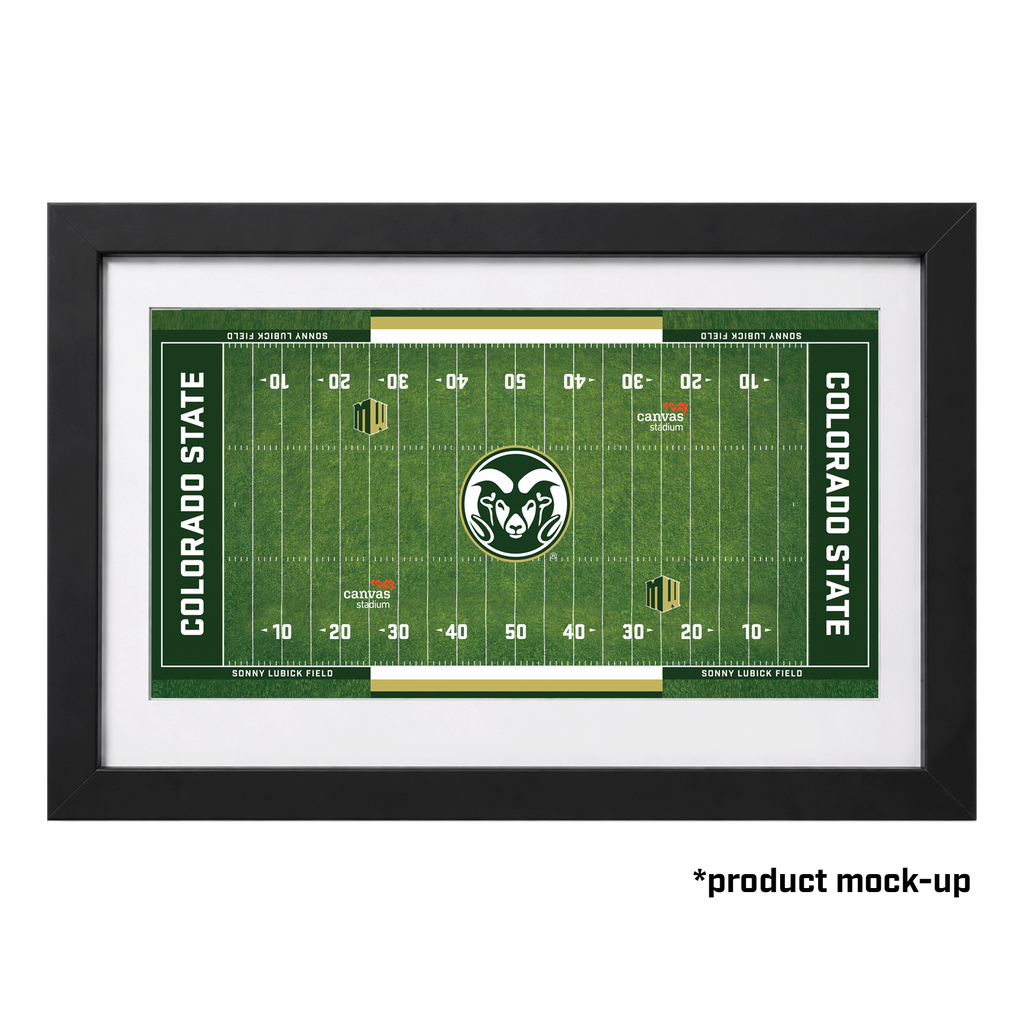 Framed Colorado State football field mock-up with black frame