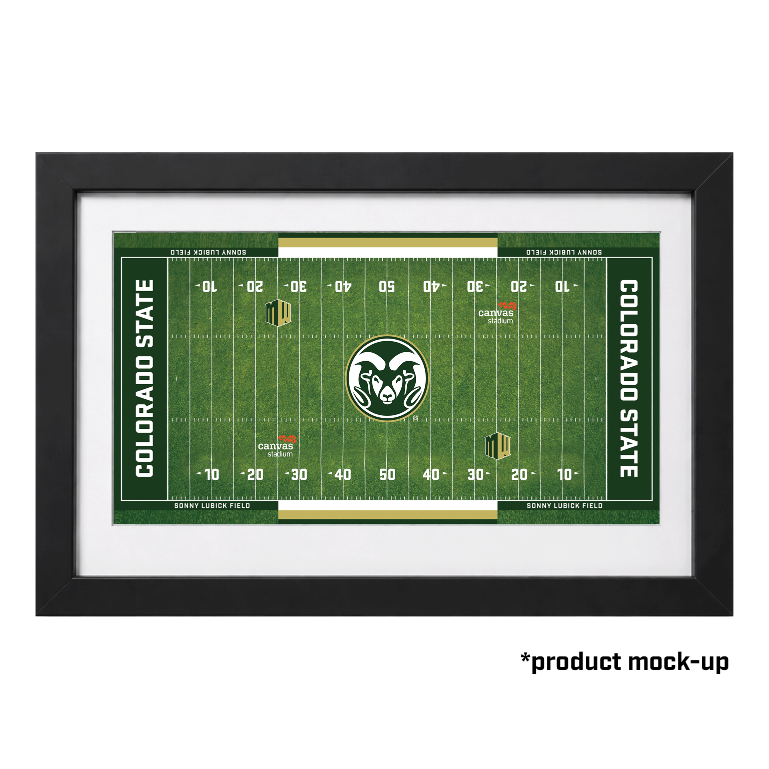 Framed Colorado State football field mock-up with black frame
